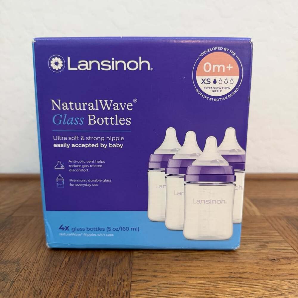 Lansinoh NaturalWave Glass Bottles 5 Oz 4 Count Extra Slow Flow